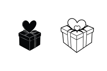 Gift box icons Valentines Day, love, hearts, presents, black, white, design, elements, graphic, illui