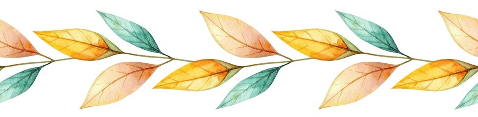 Obraz premium Elegant watercolor illustration of autumn leaves in warm colors on a white background featuring diverse shapes and sizes