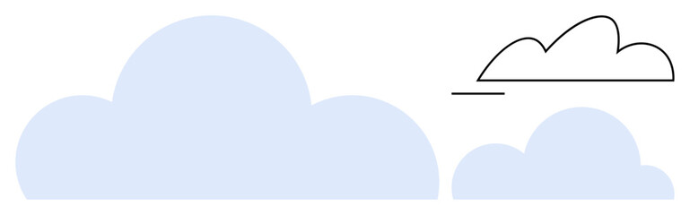 Blue and black cloud silhouettes in varying sizes and styles. Ideal for environment, growth, weather, technology, cloud computing, minimalism, creative ideas. Flat simple metaphor