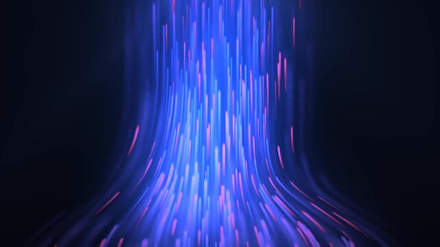 Cyberspace data stream dynamic animation of blue and red network trails cascading upward. Seamless loop.