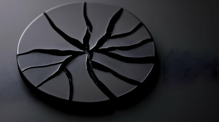 Cracked Black Circle on Dark Surface