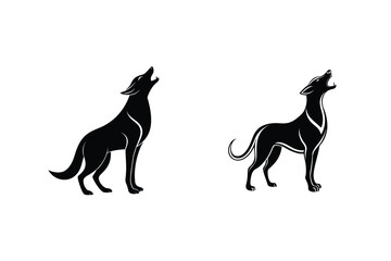 Two stylized howling wolf silhouettes vector art, logo design