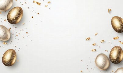 happy easter banner with golden eggs on white background. minimalistic modern style with golden elements