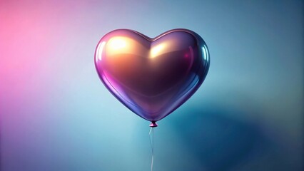 A shimmering heart-shaped balloon floats against a gradient background, symbolizing affection and celebration.
