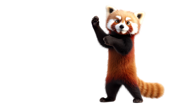 Cute red panda character striking a playful pose with joy isolate on transparent background, cutout, png