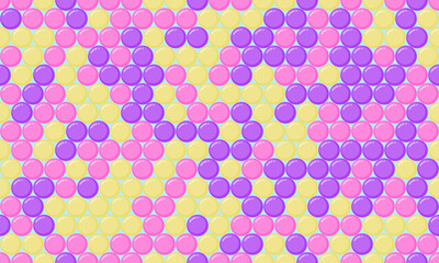 Abstract pastel pattern of overlapping circles in purple, pink  yellow.  Ideal for backgrounds, websites, branding, textiles, and playful designs.  Evokes feelings of sweetness, joy, and energy.