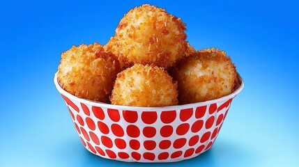Crispy Fried Cheese Balls in Red Polka Dot Bowl