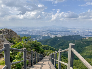 Scenic stairs overlooking Seoul from Gwanaksan Mountain