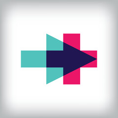 Different colored arrow and health plus design. Simple medical hospital direction corporate template.