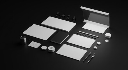 Blank corporate stationery set on dark surface