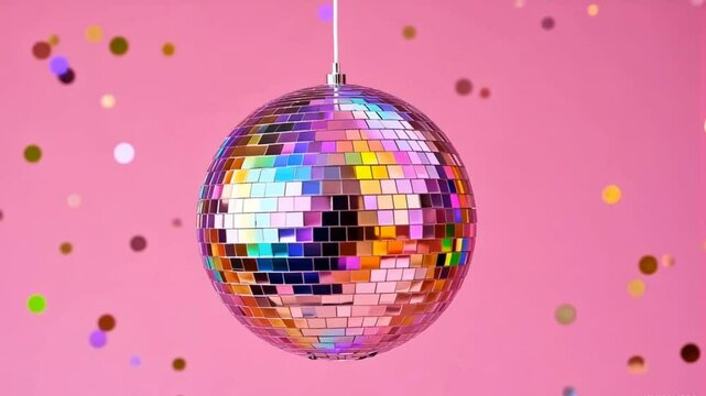 Vibrant Disco ball - Colorful disco ball balloon with confetti on pink background , Disco ball, balloon, confetti, colorful, party, celebration