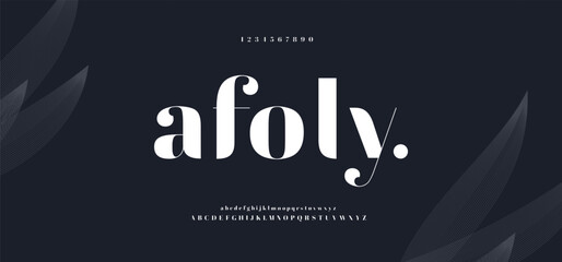 Elegant stylish font. Modern serif typeface. English alphabet. Set of letters - uppercase, lowercase and numbers. Vector illustration.