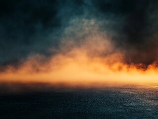 Naklejka premium Dark Teal and Orange Smoke Over Dark Ground Plane