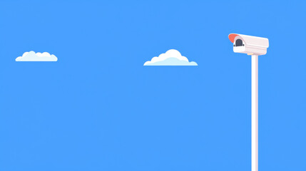 A CCTV camera mounted on a traffic light post, illustrated in a flat design style, high fidelity quality.