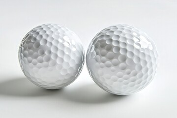 Two white golf balls on a plain background.