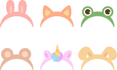 動物コスプレカチューシャのシンプルなイラストセット