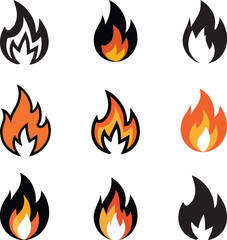 fire flames set icon vector design symbol . fire black and colorful 