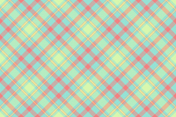 Delightful pastel plaid pattern in soft teal, peach, and lime green.  Perfect for textile design, wrapping paper, or as a charming background.  This seamless repeat offers a cheerful, springlike vibe.