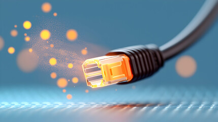 Glowing Ethernet Cable Connector Abstract Technology Image