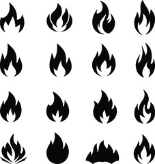 fire icons set in line style, flames, flame of various shapes,bonfire vector illustration