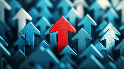 Red Arrow Standing Out Among Blue Arrows