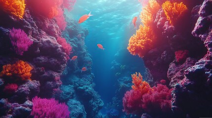 Obraz premium Colorful Fish Swimming Gracefully Among Vibrant Coral Reefs in Clear Tropical Ocean Waters