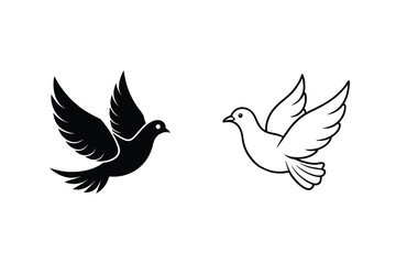 Two Doves in Flight Black, White, Peace, Symbol, Icon, Design, Vector, Graphic, Art, Illustration