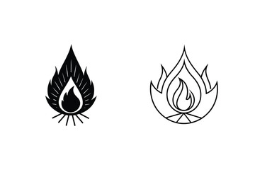 Two Abstract Flame Icons Minimalist Fire Designs, Vector Graphics