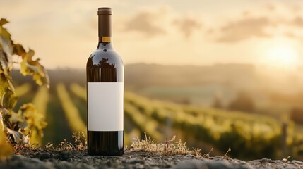 Fototapeta premium Wine Bottle Shadow Over Vineyard Mockup