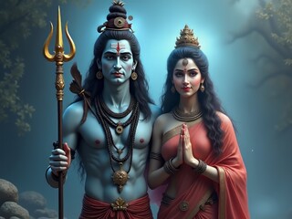 Obraz premium Divine union of Lord Shiva and Goddess Parvati