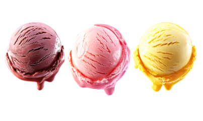 Delicious Floating Ice Cream Scoops in Colorful Summer Shades Isolate on Transparent Background, cutout, png