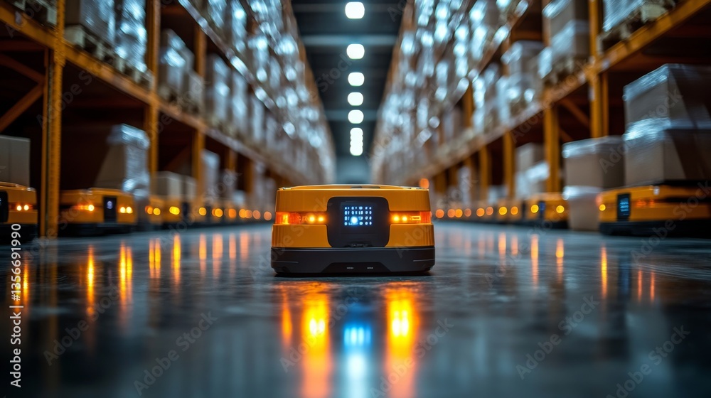 Poster robotic systems function efficiently in a warehouse, moving items across the facility to optimize st