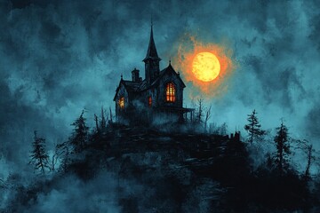 unsettling charm of a haunted home with ethereal glow at twilight