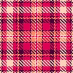 Vibrant pink, peach, and cream plaid pattern.  Perfect for textile design, fashion, and website backgrounds. This seamless texture evokes warmth and style, ideal for autumn or spring projects.