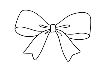Coquette bow doodle drawing, vector illustration isolated on white, cute ribbon