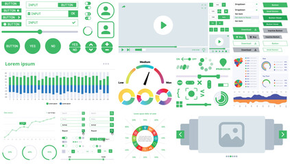 A modern interface kit with buttons, graphs, and elements for creating web applications and dashboards, ideal for business, statistics, and finance.