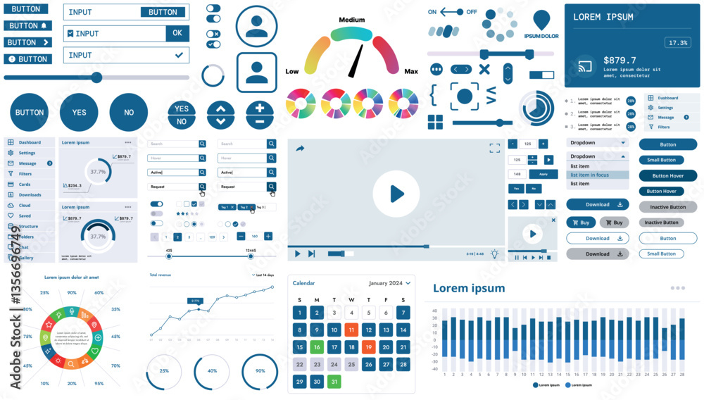 Aufkleber a modern interface kit with buttons, graphs, and elements for creating web applications and dashboar