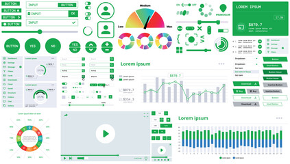 A modern interface kit with buttons, graphs, and elements for creating web applications and dashboards, ideal for business, statistics, and finance.