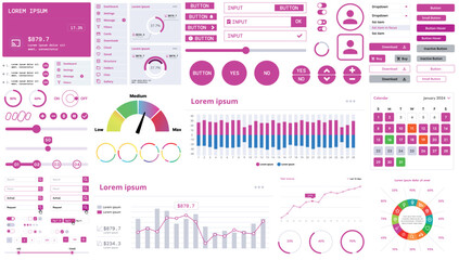 A modern interface kit with buttons, graphs, and elements for creating web applications and dashboards, ideal for business, statistics, and finance.