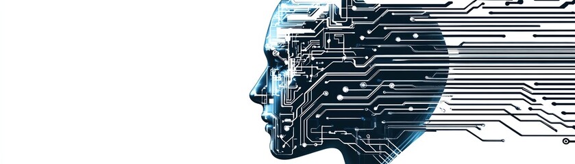Abstract face with digital circuit background, showcasing artificial intelligence vision.