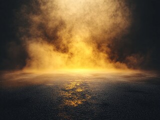 Obraz premium Ground-Level View of Golden Yellow Smoke and Dark Surface