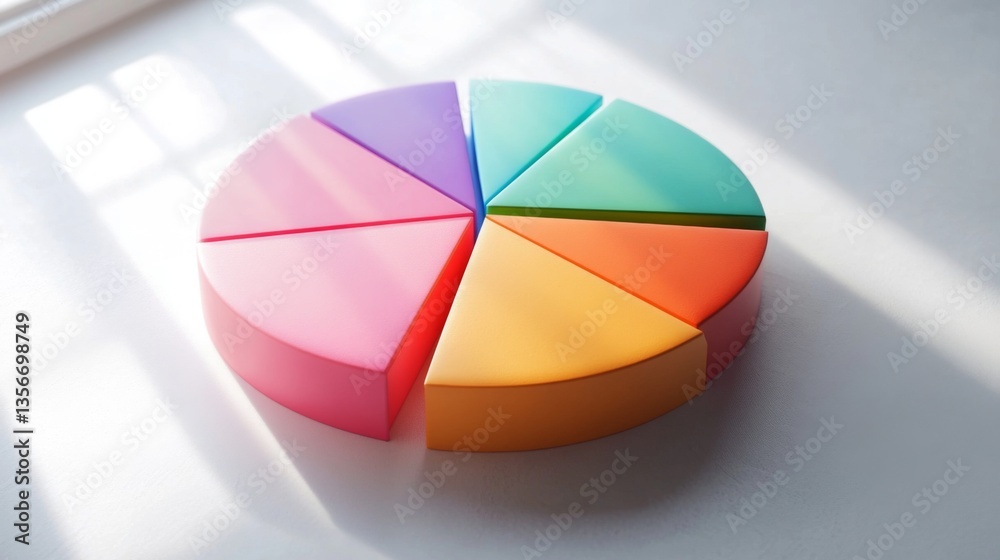Leinwandbilder A close-up of a financial pie chart on a printed report, with distinct color segments representing different financial categories, placed on a clean white desk.