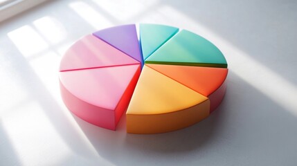 Obraz premium A close-up of a financial pie chart on a printed report, with distinct color segments representing different financial categories, placed on a clean white desk.