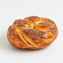 Fototapeta premium Freshly baked, golden brown pretzel on a white isolated background.