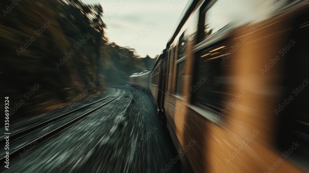 Aufkleber a close-up of a train speeding past on the tracks, with motion blur capturing the fast-paced movemen