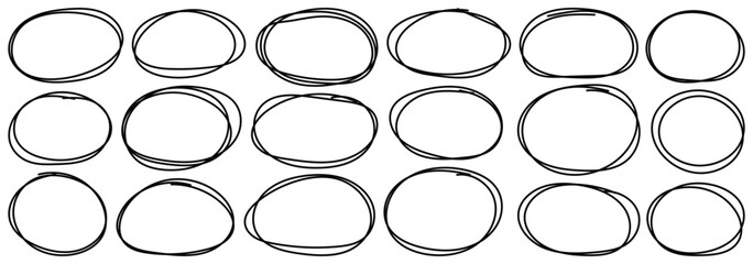 Hand drawn scribble circles set.. Highlight oval circle hand drawn doodle frames. Abstract graphic element for message note mark isolated. Sketch line pencil elements collection. Vector illustration