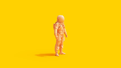 Astronaut Spaceman Space Exploration Yellow Flesh Tones Yellow Background 3D Illustration