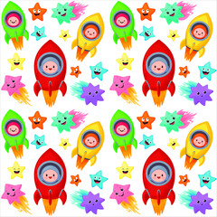 Seamless Pattern with Comets and Stars – Cute Space Illustration.  Perfect for children’s projects, space-themed designs, fabrics, wallpapers, gift wrapping, and more.