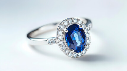 Sapphire Ring Elegance: A close-up of a stunning sapphire ring, showcasing its lustrous beauty with a radiant sapphire at its heart and encircling brilliant diamonds.