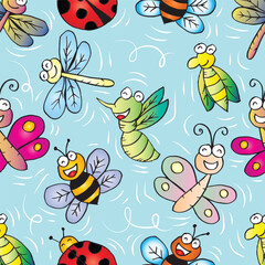 Seamless pattern with cute insects. Vector illustration for your design